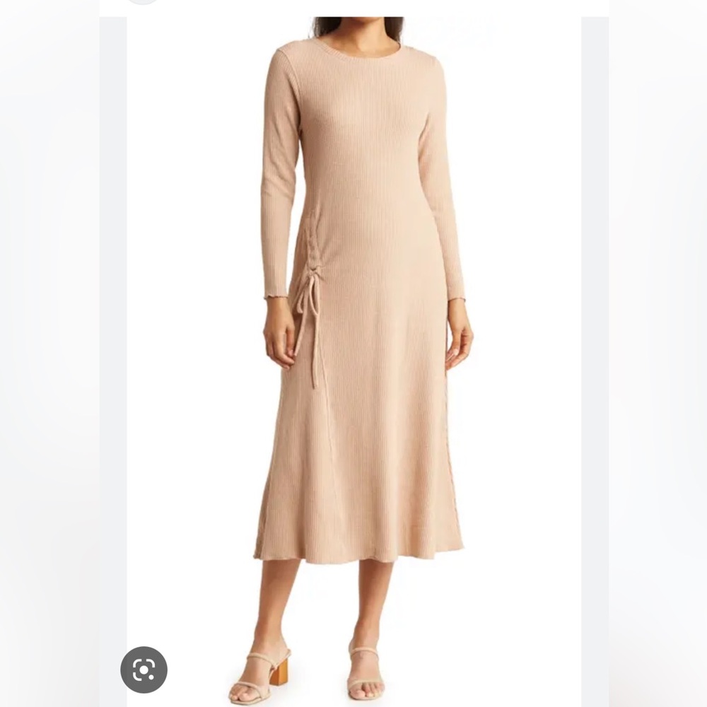 Stitchdrop Shirred Waffle Knit Sweater Dress